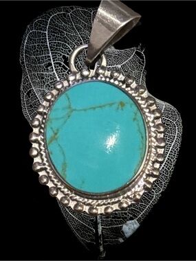 Sterling Silver Turquoise Oval Pendant - Blue Stone